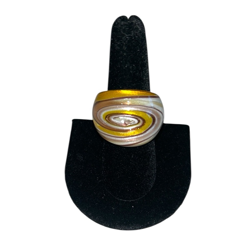 Murano Venice Italy Cooper Multi Color Swirl Glass Ring